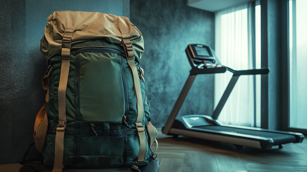 a rucksack by a treadmill