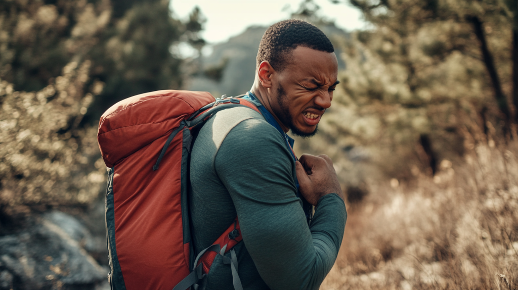 a man experiencing soft tissue pain while rucking